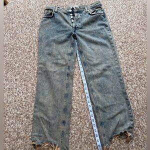 Free People We The Free Jeans Womens 26 Brown Maggie Straight Distressed Raw Hem